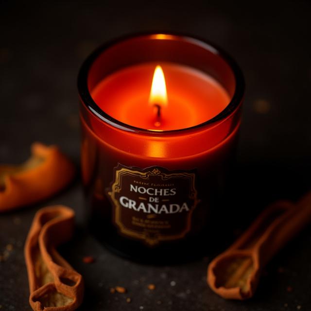 Vela aromática Noches de Granada con un color oscuro y cálido, especias.